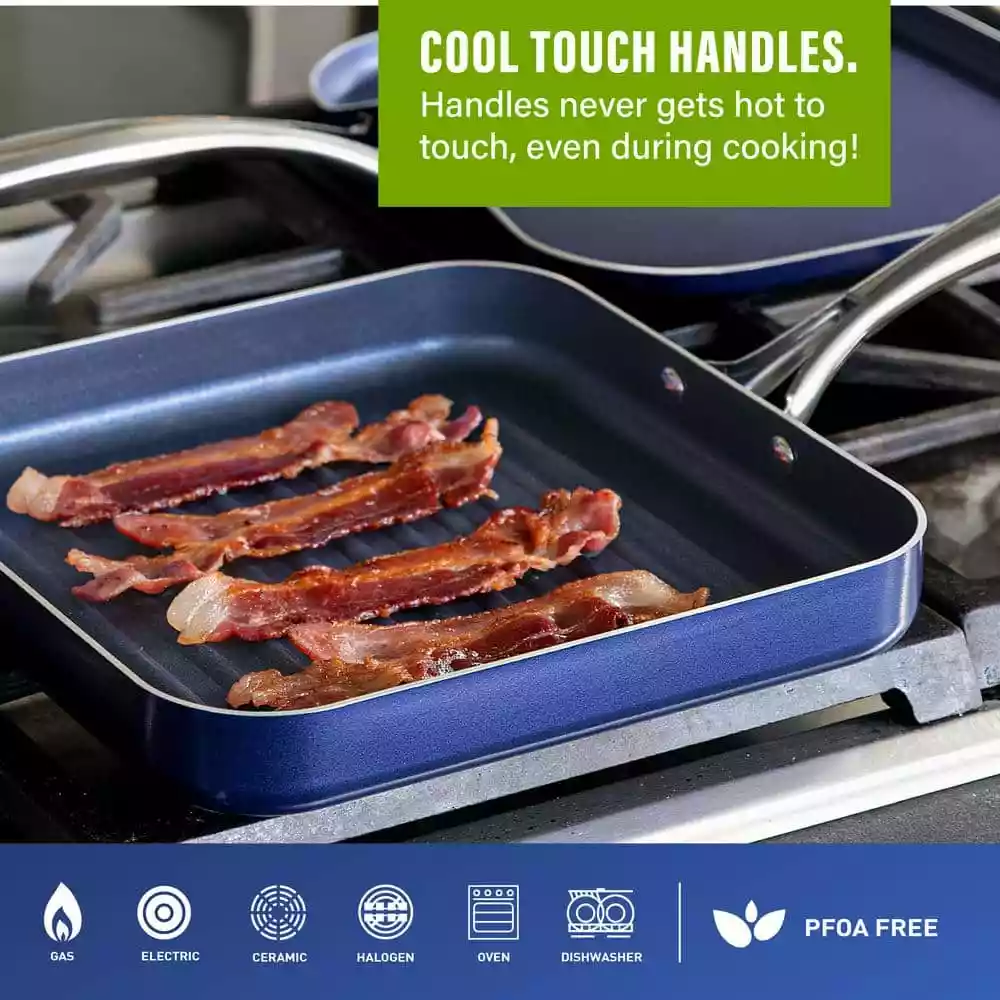 Classic Blue 10.5 in. Aluminum Ultra-Durable Non-Stick Diamond Infused Grill Pan by GRANITESTONE 9 Classic Blue 10.5 in. Aluminum Ultra-Durable Non-Stick Diamond Infused Grill Pan by GRANITESTONE - Image 7