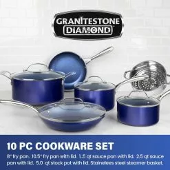 Classic Blue 10-Piece Aluminum Ultra-Durable Non-Stick Diamond Infused Cookware Set with Glass Lids by GRANITESTONE 11 Classic Blue 10-Piece Aluminum Ultra-Durable Non-Stick Diamond Infused Cookware Set with Glass Lids by GRANITESTONE -Cookware Sales Shop classic blue granitestone pot pan sets 7036 c3 1000