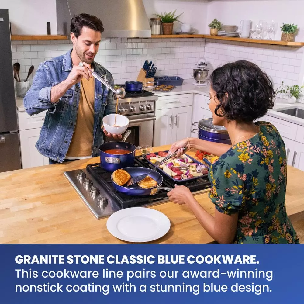 Classic Blue 10-Piece Aluminum Ultra-Durable Non-Stick Diamond Infused Cookware Set with Glass Lids by GRANITESTONE 8 Classic Blue 10-Piece Aluminum Ultra-Durable Non-Stick Diamond Infused Cookware Set with Glass Lids by GRANITESTONE - Image 6