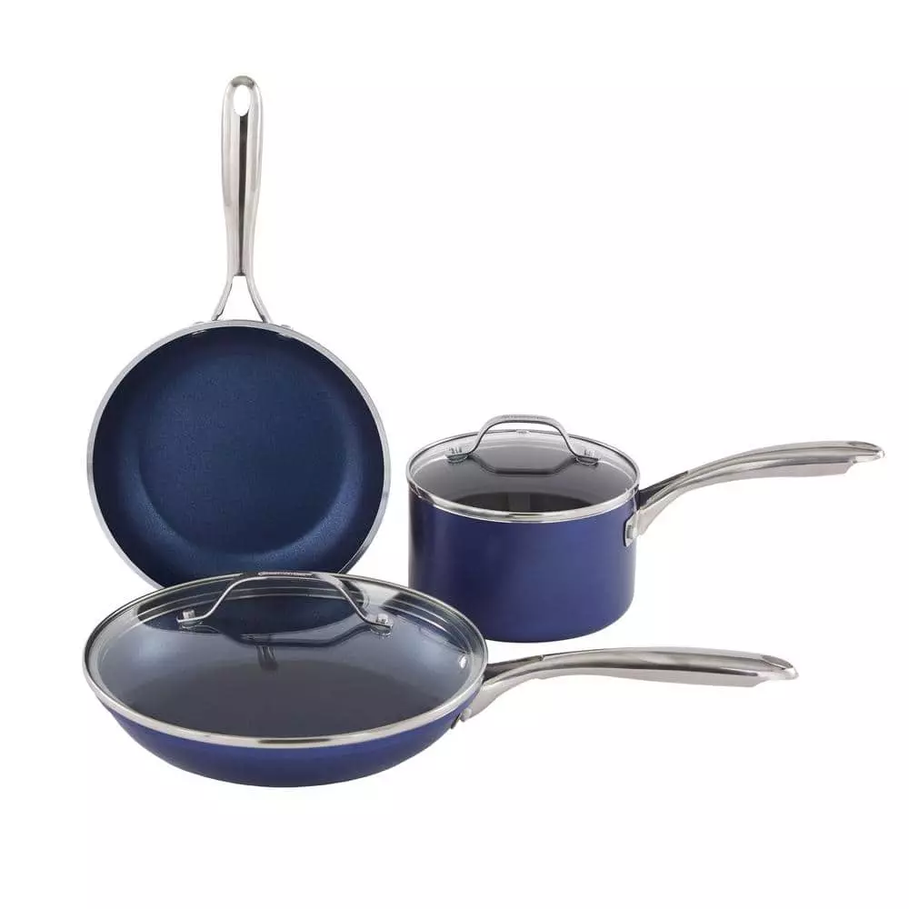 Classic Blue 5-Piece Aluminum Ultra-Durable Non-Stick Diamond Infused Cookware Set with Glass Lids by GRANITESTONE 4 Classic Blue 5-Piece Aluminum Ultra-Durable Non-Stick Diamond Infused Cookware Set with Glass Lids by GRANITESTONE - Image 2