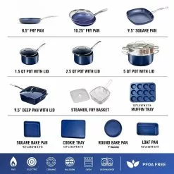 Classic Blue 20-Piece Aluminum Ultra-Durable Non-Stick Diamond Infused Cookware and Bakeware Set by GRANITESTONE -Cookware Sales Shop classic blue granitestone pot pan sets 7291 4f 1000