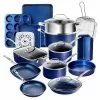 Classic Blue 20-Piece Aluminum Ultra-Durable Non-Stick Diamond Infused Cookware and Bakeware Set by GRANITESTONE -Cookware Sales Shop classic blue granitestone pot pan sets 7291 64 1000