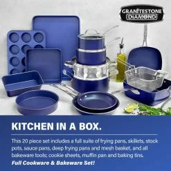 Classic Blue 20-Piece Aluminum Ultra-Durable Non-Stick Diamond Infused Cookware and Bakeware Set by GRANITESTONE -Cookware Sales Shop classic blue granitestone pot pan sets 7291 c3 1000