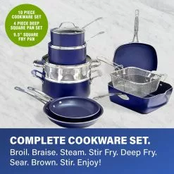 Classic Blue 20-Piece Aluminum Ultra-Durable Non-Stick Diamond Infused Cookware and Bakeware Set by GRANITESTONE -Cookware Sales Shop classic blue granitestone pot pan sets 7291 e1 1000
