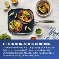 Classic Blue 10.5 in. Aluminum Ultra-Durable Non-Stick Diamond Infused Griddle Pan by GRANITESTONE -Cookware Sales Shop classic blue granitestone skillets 7030 1f 1000