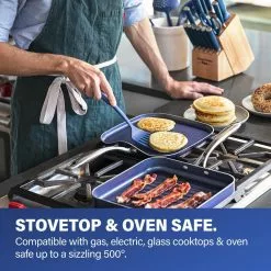 Classic Blue 10.5 in. Aluminum Ultra-Durable Non-Stick Diamond Infused Griddle Pan by GRANITESTONE -Cookware Sales Shop classic blue granitestone skillets 7030 44 1000