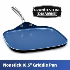 Classic Blue 10.5 in. Aluminum Ultra-Durable Non-Stick Diamond Infused Griddle Pan by GRANITESTONE -Cookware Sales Shop classic blue granitestone skillets 7030 4f 1000
