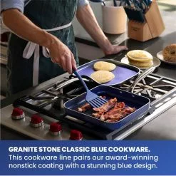Classic Blue 10.5 in. Aluminum Ultra-Durable Non-Stick Diamond Infused Griddle Pan by GRANITESTONE -Cookware Sales Shop classic blue granitestone skillets 7030 76 1000
