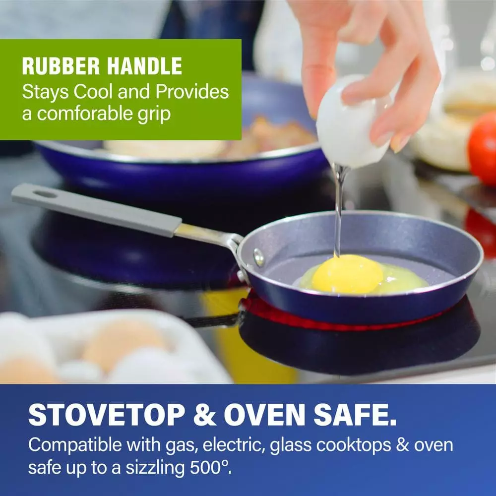 Classic Blue 5.5 in. Aluminum Non-Stick Diamond Infused Mini Fry Pan by GRANITESTONE 6 Classic Blue 5.5 in. Aluminum Non-Stick Diamond Infused Mini Fry Pan by GRANITESTONE - Image 4