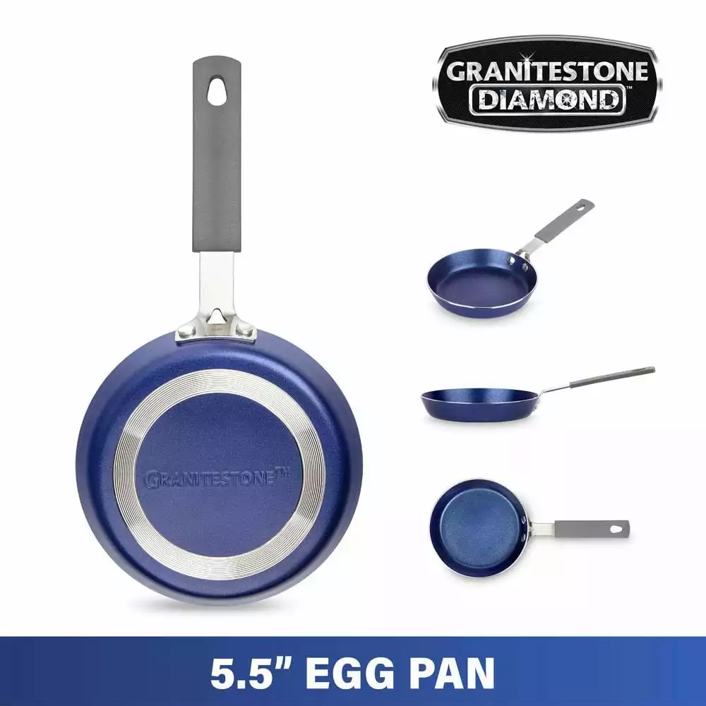 Classic Blue 5.5 in. Aluminum Non-Stick Diamond Infused Mini Fry Pan by GRANITESTONE 4 Classic Blue 5.5 in. Aluminum Non-Stick Diamond Infused Mini Fry Pan by GRANITESTONE - Image 2