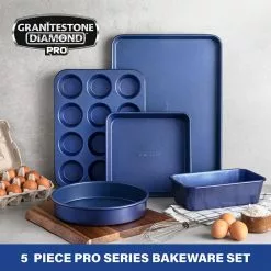 Pro Classic Blue 5-Piece Titanium and Diamond Infused Non-Stick Bakeware Set by GRANITESTONE -Cookware Sales Shop classic blue granitestone skillets 7202 44 1000