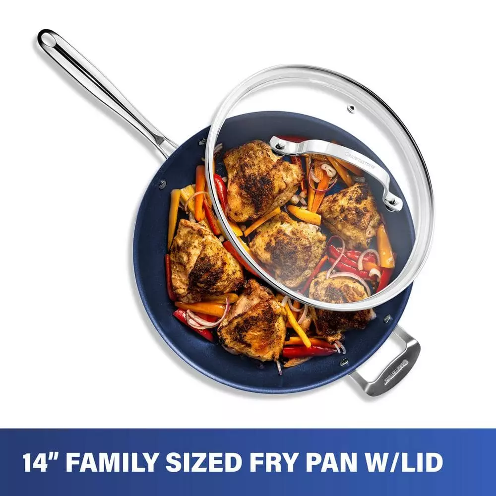 Classic Blue 14 in. Aluminum Ultra-Durable Diamond Infused Family Skillet with Glass Lid and Helper Handle by GRANITESTONE 4 Classic Blue 14 in. Aluminum Ultra-Durable Diamond Infused Family Skillet with Glass Lid and Helper Handle by GRANITESTONE - Image 2