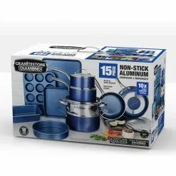 Classic Blue 15-Piece Aluminum Ultra-Durable Non-Stick Diamond Infused Cookware and Bakeware Set by GRANITESTONE 17 Classic Blue 15-Piece Aluminum Ultra-Durable Non-Stick Diamond Infused Cookware and Bakeware Set by GRANITESTONE -Cookware Sales Shop classic blue pot pan sets 7522 31 1000