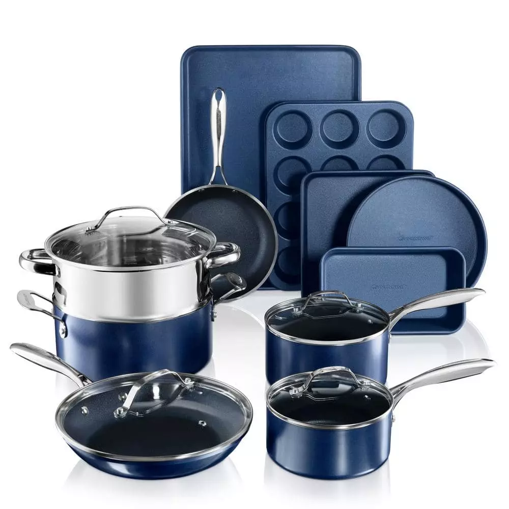 Classic Blue 15-Piece Aluminum Ultra-Durable Non-Stick Diamond Infused Cookware and Bakeware Set by GRANITESTONE 3 Classic Blue 15-Piece Aluminum Ultra-Durable Non-Stick Diamond Infused Cookware and Bakeware Set by GRANITESTONE