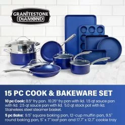 Classic Blue 15-Piece Aluminum Ultra-Durable Non-Stick Diamond Infused Cookware and Bakeware Set by GRANITESTONE 11 Classic Blue 15-Piece Aluminum Ultra-Durable Non-Stick Diamond Infused Cookware and Bakeware Set by GRANITESTONE -Cookware Sales Shop classic blue pot pan sets 7522 c3 1000