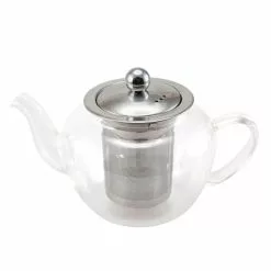 600 ml, 20 oz. (2.7 cup) Clear Glass Tea Pot with Stainless Steel Removable Lid and Infuser Basket by Creative Home