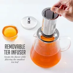 5-Cup Glass Tea Pot with Removable Stainless-Steel Infuser by OVENTE -Cookware Sales Shop clear ovente tea kettles fgf40t 1f 1000