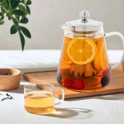 5-Cup Glass Tea Pot with Removable Stainless-Steel Infuser by OVENTE -Cookware Sales Shop clear ovente tea kettles fgf40t 31 1000
