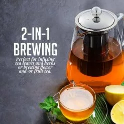 5-Cup Glass Tea Pot with Removable Stainless-Steel Infuser by OVENTE -Cookware Sales Shop clear ovente tea kettles fgf40t 44 1000