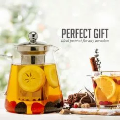 5-Cup Glass Tea Pot with Removable Stainless-Steel Infuser by OVENTE -Cookware Sales Shop clear ovente tea kettles fgf40t fa 1000