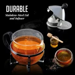 2-Cup Glass Tea Pot with Removable Stainless-Steel Infuser by OVENTE 12 2-Cup Glass Tea Pot with Removable Stainless-Steel Infuser by OVENTE -Cookware Sales Shop clear ovente tea kettles fgh17t 1f 1000