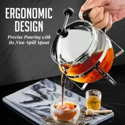 2-Cup Glass Tea Pot with Removable Stainless-Steel Infuser by OVENTE 11 2-Cup Glass Tea Pot with Removable Stainless-Steel Infuser by OVENTE -Cookware Sales Shop clear ovente tea kettles fgh17t 4f 1000