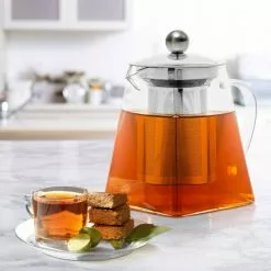 3-Cup Glass Tea Pot with Removable Stainless-Steel Infuser by OVENTE 17 3-Cup Glass Tea Pot with Removable Stainless-Steel Infuser by OVENTE -Cookware Sales Shop clear ovente tea kettles fgi27t 31 1000