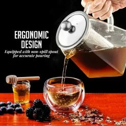 3-Cup Glass Tea Pot with Removable Stainless-Steel Infuser by OVENTE 14 3-Cup Glass Tea Pot with Removable Stainless-Steel Infuser by OVENTE -Cookware Sales Shop clear ovente tea kettles fgi27t 44 1000