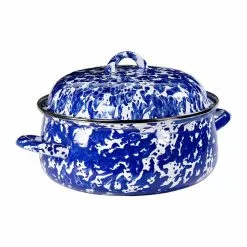 Cobalt Swirl Enamelware 4 qt. Round Porcelain-Coated Steel Dutch Oven with Lid by Golden Rabbit