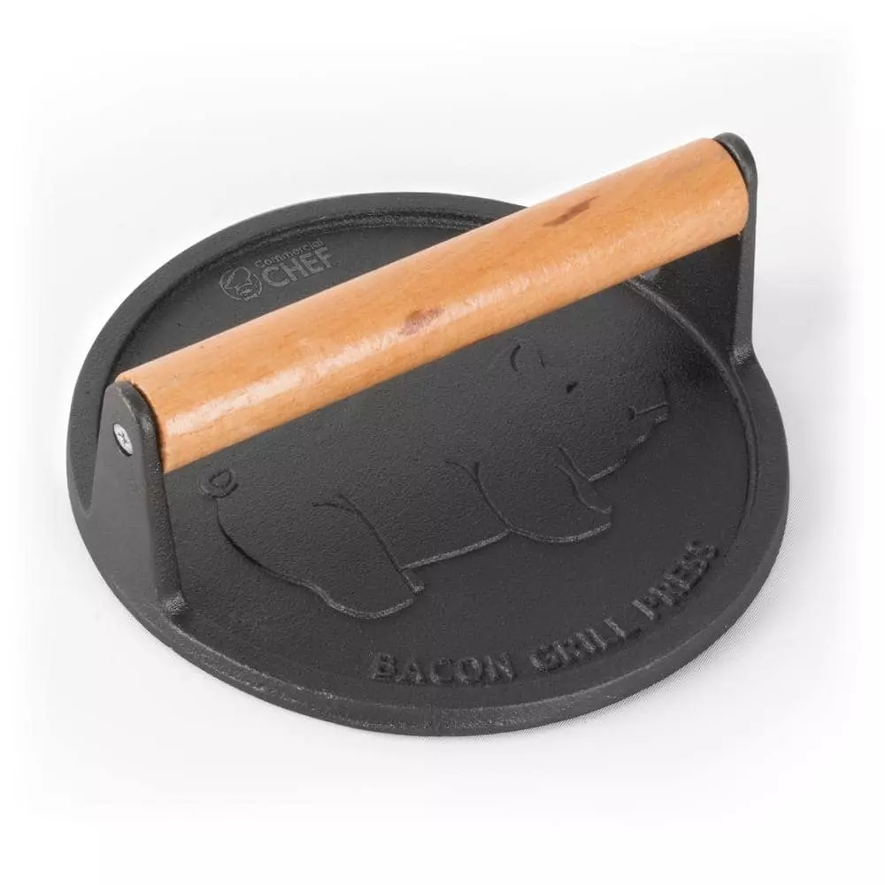 Pre-Seasoned 7 in. Cast Iron Round Grill Press by Commercial CHEF 3 Pre-Seasoned 7 in. Cast Iron Round Grill Press by Commercial CHEF