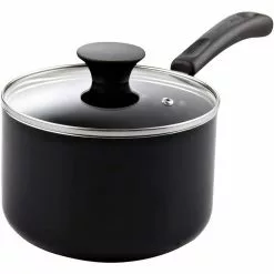 3 qt. Aluminum Nonstick Sauce Pan with Lid in Black by Cook N Home
