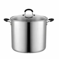 12 qt. Stainless Steel Stock Pot in Black and Stainless Steel with Glass Lid by Cook N Home