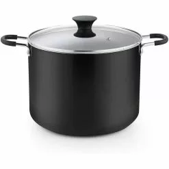 10.5 qt. Hard-Anodized Aluminum Nonstick Stock Pot in Black with Glass Lid by Cook N Home