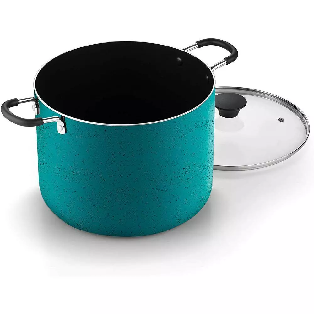 10. 5-qt. Aluminum Nonstick Stockpot, Turquoise by Cook N Home 4 10. 5-qt. Aluminum Nonstick Stockpot, Turquoise by Cook N Home - Image 2