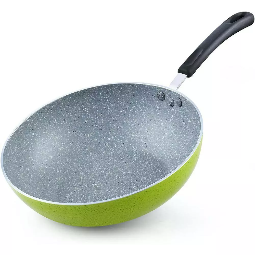 12-Inch Nonstick Aluminum Stir Fry Pan Wok, Green Marble Pattern by Cook N Home 5 12-Inch Nonstick Aluminum Stir Fry Pan Wok, Green Marble Pattern by Cook N Home - Image 3