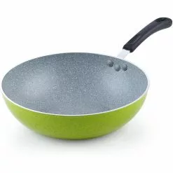 12-Inch Nonstick Aluminum Stir Fry Pan Wok, Green Marble Pattern by Cook N Home
