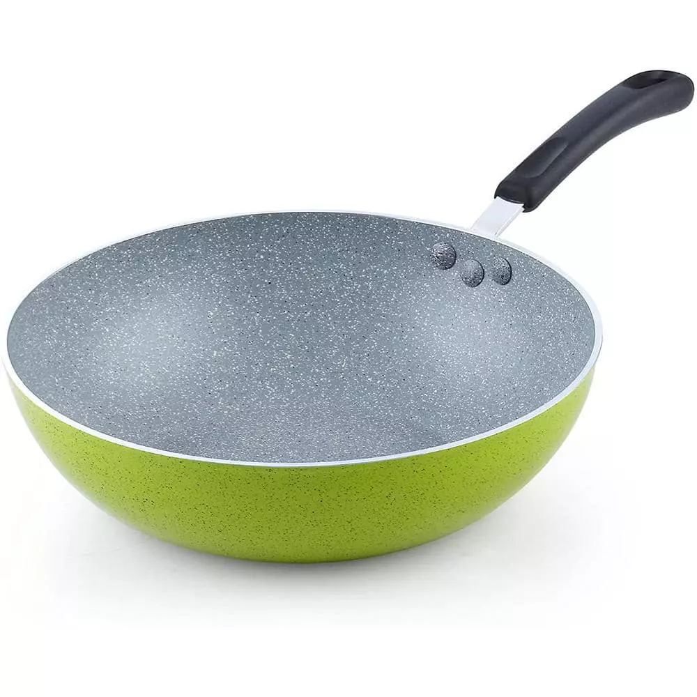12-Inch Nonstick Aluminum Stir Fry Pan Wok, Green Marble Pattern by Cook N Home 3 12-Inch Nonstick Aluminum Stir Fry Pan Wok, Green Marble Pattern by Cook N Home
