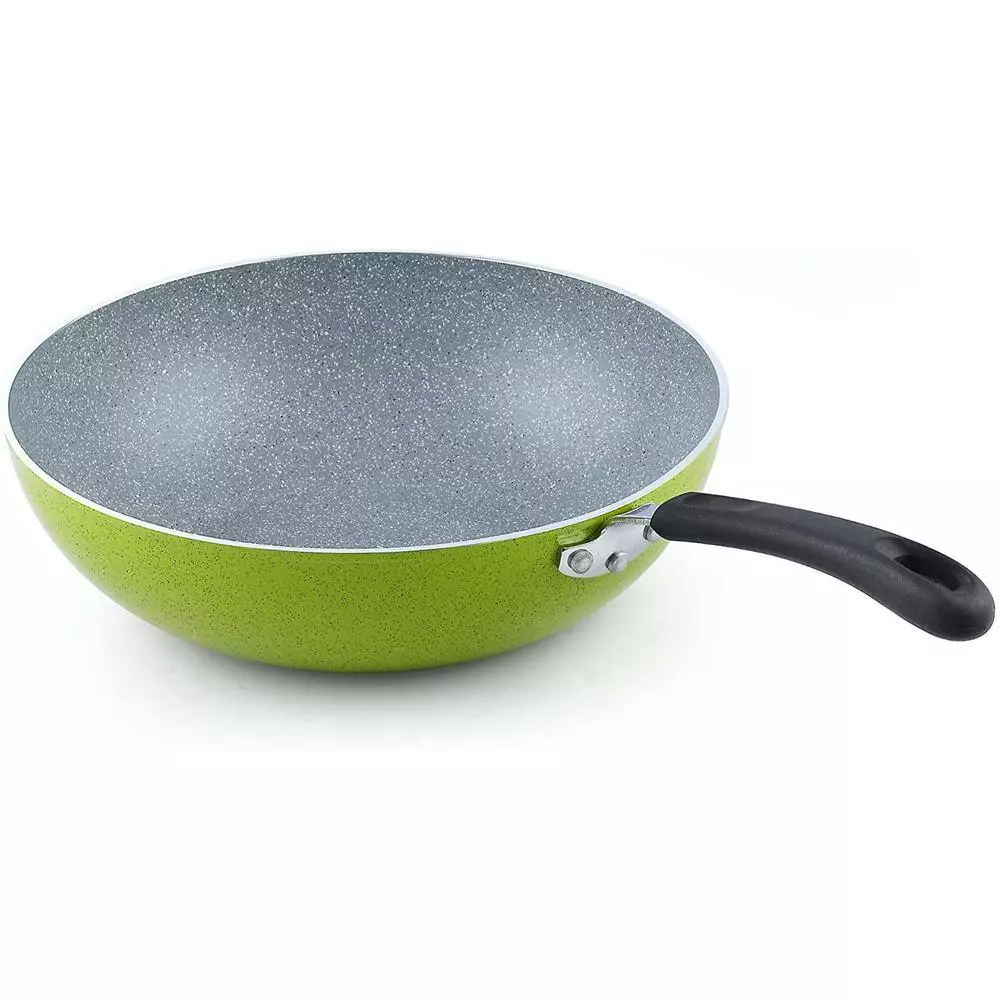 12-Inch Nonstick Aluminum Stir Fry Pan Wok, Green Marble Pattern by Cook N Home 4 12-Inch Nonstick Aluminum Stir Fry Pan Wok, Green Marble Pattern by Cook N Home - Image 2