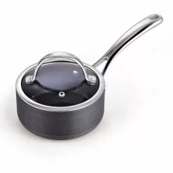 1 qt. Hard-Anodized Aluminum Nonstick Sauce Pan in Black with Glass Lid by Cooks Standard