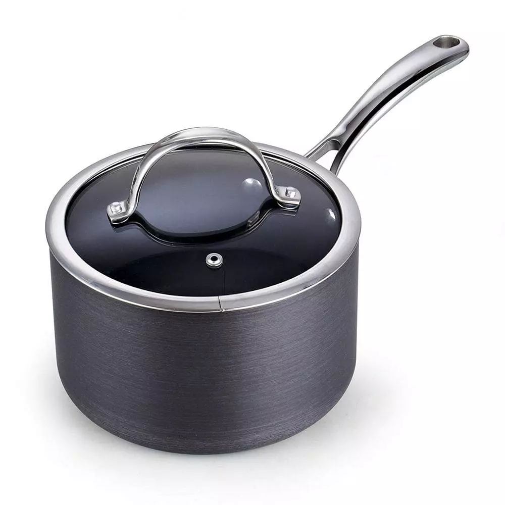 3 qt. Hard-Anodized Aluminum Nonstick Sauce Pan in Black with Glass Lid by Cooks Standard 3 3 qt. Hard-Anodized Aluminum Nonstick Sauce Pan in Black with Glass Lid by Cooks Standard