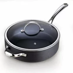 5 qt. Hard-Anodized Aluminum Nonstick Deep Saute Pan in Black with Glass Lid by Cooks Standard