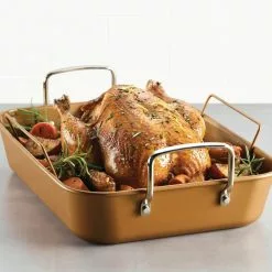 Ayesha Bakeware Nonstick Roaster with Convertible Rack, 11-Inch x 15-Inch, Copper by Ayesha Curry -Cookware Sales Shop copper ayesha curry roasting pans 47792 31 1000