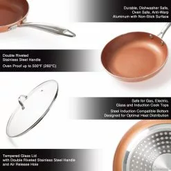 Allumi-Shield 12 in. Aluminum Ceramic Nonstick Grill Pan in Copper with Glass Lid by Classic Cuisine 8 Allumi-Shield 12 in. Aluminum Ceramic Nonstick Grill Pan in Copper with Glass Lid by Classic Cuisine -Cookware Sales Shop copper classic cuisine grill pans hw031053 4f 1000