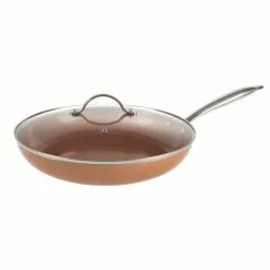 Allumi-Shield 12 in. Aluminum Ceramic Nonstick Grill Pan in Copper with Glass Lid by Classic Cuisine