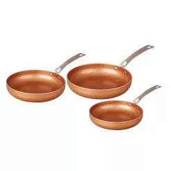 3 Piece Ceramic Coated -Copper- Frying Pan Cookware Set (Induction Compatible) by Concord