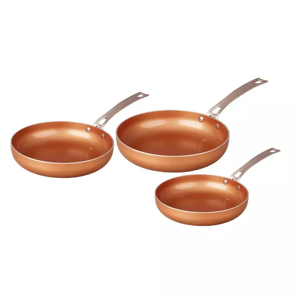 3 Piece Ceramic Coated -Copper- Frying Pan Cookware Set (Induction Compatible) by Concord 3 3 Piece Ceramic Coated -Copper- Frying Pan Cookware Set (Induction Compatible) by Concord