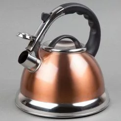 Camille 3.0 Qt. Stainless Steel Whistling Tea Kettle with Aluminum Capsulated Bottom in Metallic Copper by Creative Home -Cookware Sales Shop copper creative home tea kettles 77062 1f 1000