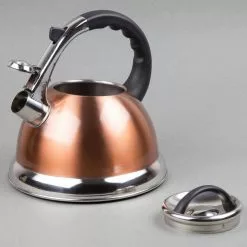 Camille 3.0 Qt. Stainless Steel Whistling Tea Kettle with Aluminum Capsulated Bottom in Metallic Copper by Creative Home -Cookware Sales Shop copper creative home tea kettles 77062 44 1000