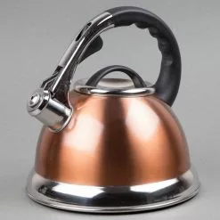 Camille 3.0 Qt. Stainless Steel Whistling Tea Kettle with Aluminum Capsulated Bottom in Metallic Copper by Creative Home -Cookware Sales Shop copper creative home tea kettles 77062 4f 1000