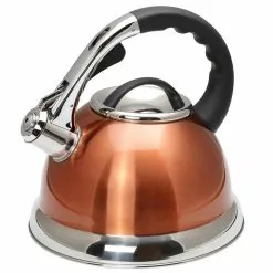 Camille 3.0 Qt. Stainless Steel Whistling Tea Kettle with Aluminum Capsulated Bottom in Metallic Copper by Creative Home